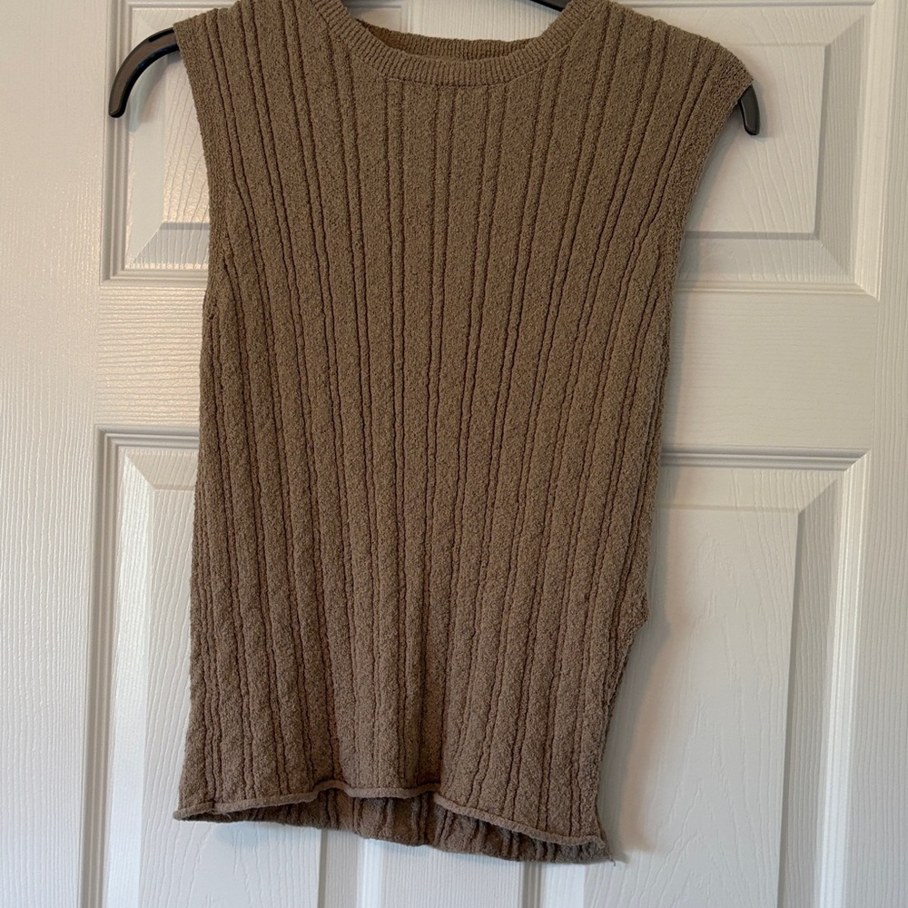 Ribbed Sleeveless Knit Tank in Taupe Brown